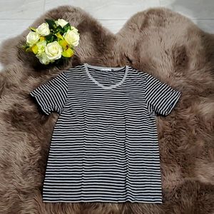 Black and Gray Stripe V Neck Shirt